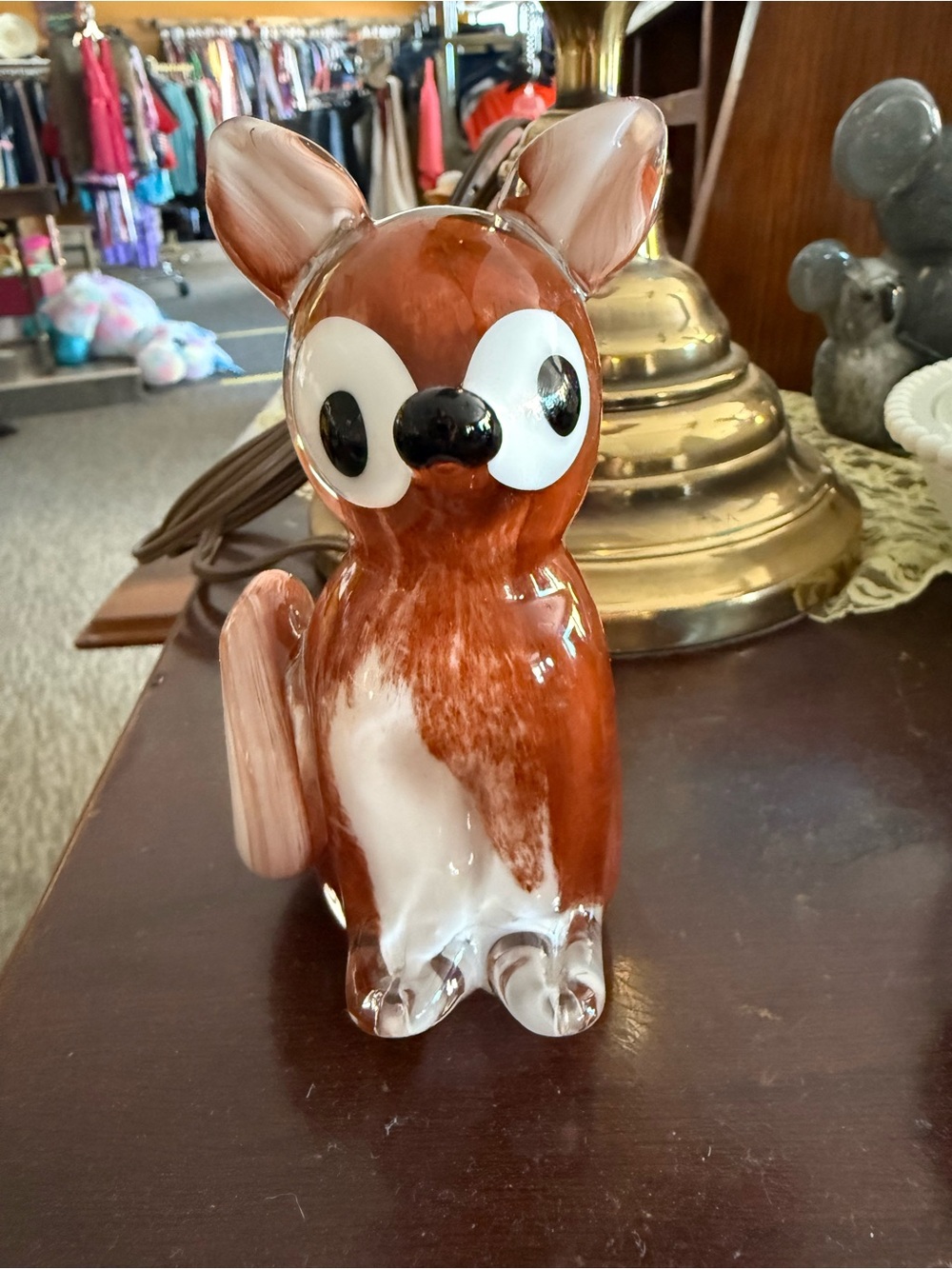 Handblown Glass Fox Figurine in Brown and White